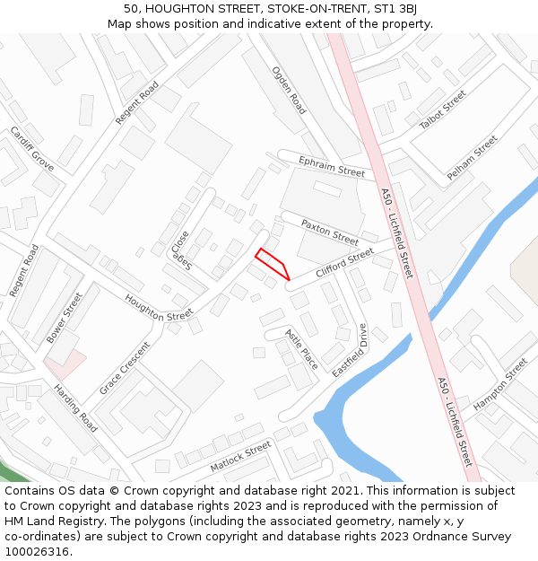 50, HOUGHTON STREET, STOKE-ON-TRENT, ST1 3BJ: Location map and indicative extent of plot