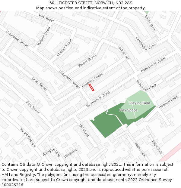 50, LEICESTER STREET, NORWICH, NR2 2AS: Location map and indicative extent of plot