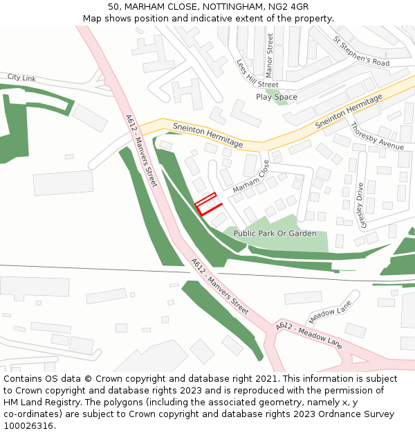50, MARHAM CLOSE, NOTTINGHAM, NG2 4GR: Location map and indicative extent of plot