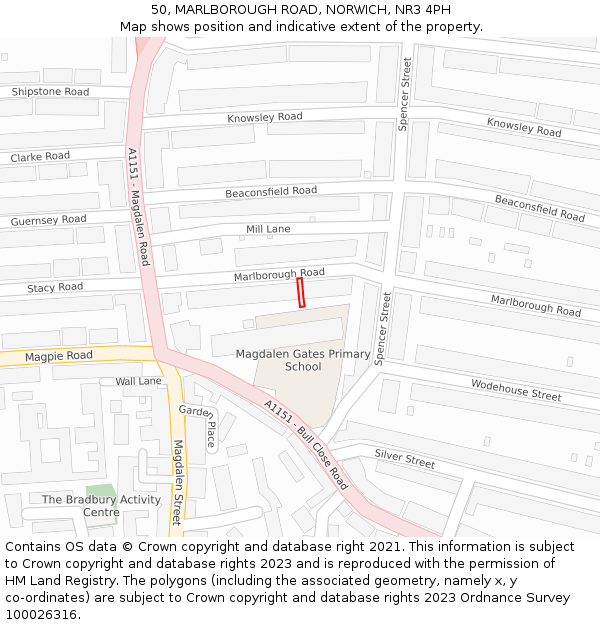 50, MARLBOROUGH ROAD, NORWICH, NR3 4PH: Location map and indicative extent of plot