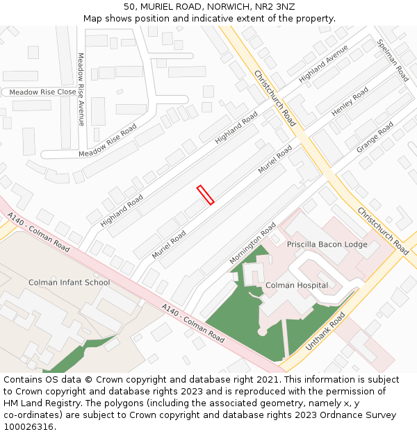 50, MURIEL ROAD, NORWICH, NR2 3NZ: Location map and indicative extent of plot