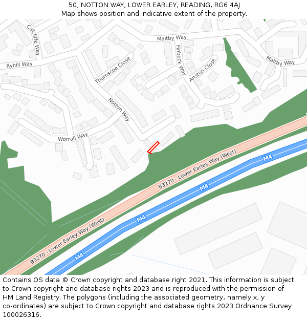 50, NOTTON WAY, LOWER EARLEY, READING, RG6 4AJ: Location map and indicative extent of plot