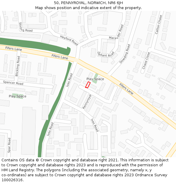 50, PENNYROYAL, NORWICH, NR6 6JH: Location map and indicative extent of plot