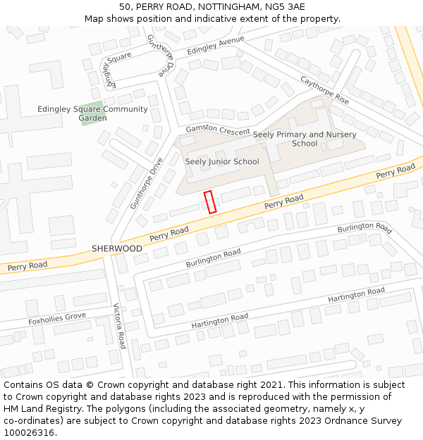 50, PERRY ROAD, NOTTINGHAM, NG5 3AE: Location map and indicative extent of plot