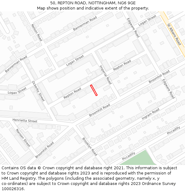 50, REPTON ROAD, NOTTINGHAM, NG6 9GE: Location map and indicative extent of plot