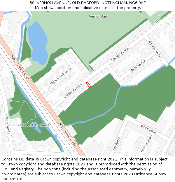 50, VERNON AVENUE, OLD BASFORD, NOTTINGHAM, NG6 0AE: Location map and indicative extent of plot