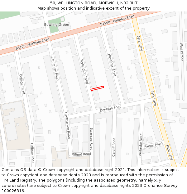 50, WELLINGTON ROAD, NORWICH, NR2 3HT: Location map and indicative extent of plot