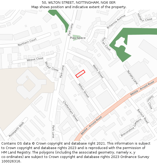 50, WILTON STREET, NOTTINGHAM, NG6 0ER: Location map and indicative extent of plot