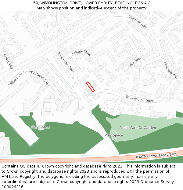 50, WIMBLINGTON DRIVE, LOWER EARLEY, READING, RG6 4JG: Location map and indicative extent of plot