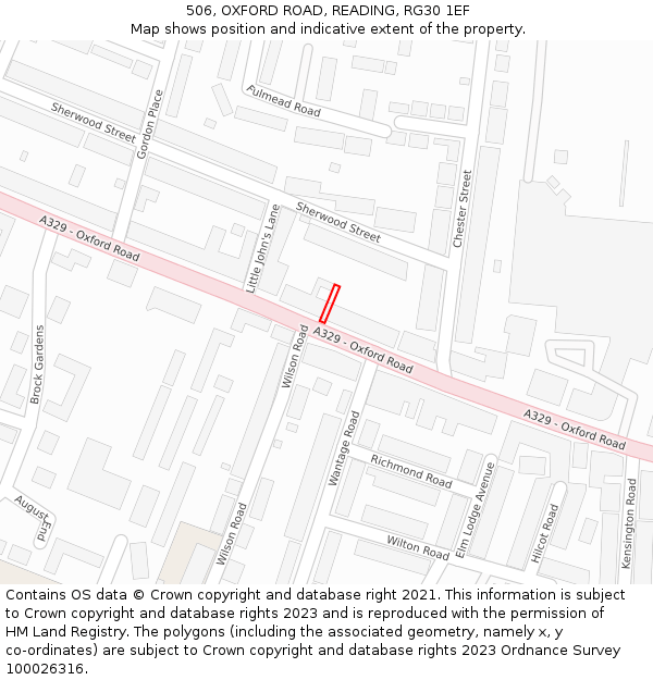 506, OXFORD ROAD, READING, RG30 1EF: Location map and indicative extent of plot