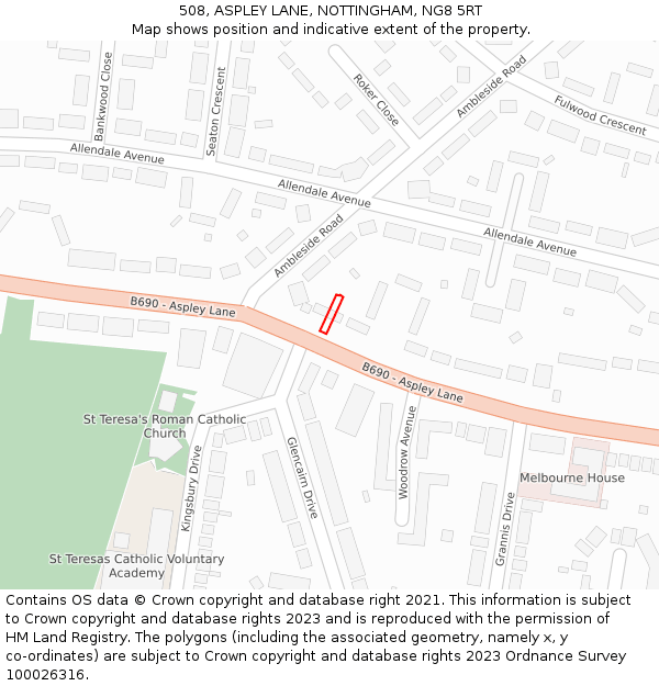 508, ASPLEY LANE, NOTTINGHAM, NG8 5RT: Location map and indicative extent of plot