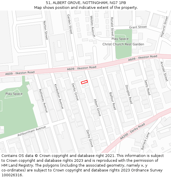 51, ALBERT GROVE, NOTTINGHAM, NG7 1PB: Location map and indicative extent of plot