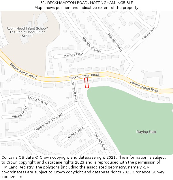 51, BECKHAMPTON ROAD, NOTTINGHAM, NG5 5LE: Location map and indicative extent of plot