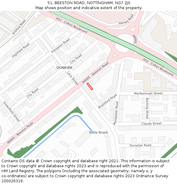 51, BEESTON ROAD, NOTTINGHAM, NG7 2JS: Location map and indicative extent of plot