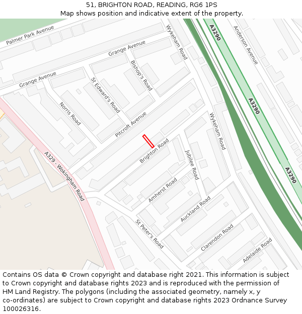 51, BRIGHTON ROAD, READING, RG6 1PS: Location map and indicative extent of plot