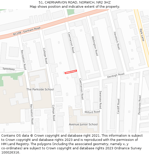 51, CAERNARVON ROAD, NORWICH, NR2 3HZ: Location map and indicative extent of plot