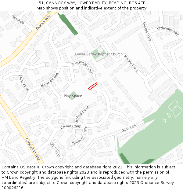 51, CANNOCK WAY, LOWER EARLEY, READING, RG6 4EF: Location map and indicative extent of plot
