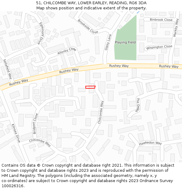 51, CHILCOMBE WAY, LOWER EARLEY, READING, RG6 3DA: Location map and indicative extent of plot