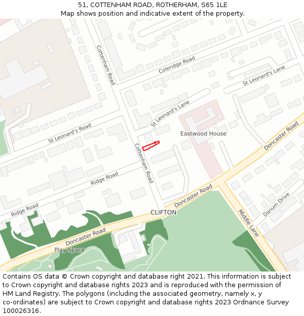 51, COTTENHAM ROAD, ROTHERHAM, S65 1LE: Location map and indicative extent of plot