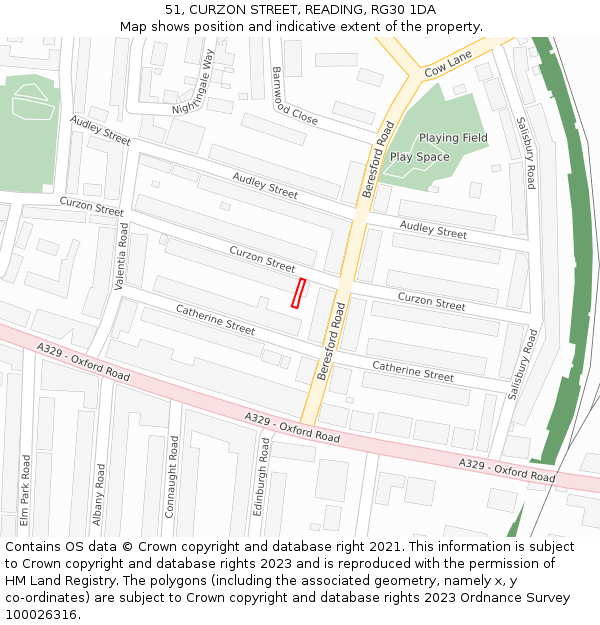 51, CURZON STREET, READING, RG30 1DA: Location map and indicative extent of plot