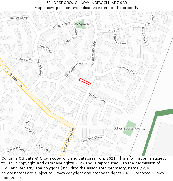 51, DESBOROUGH WAY, NORWICH, NR7 0RR: Location map and indicative extent of plot