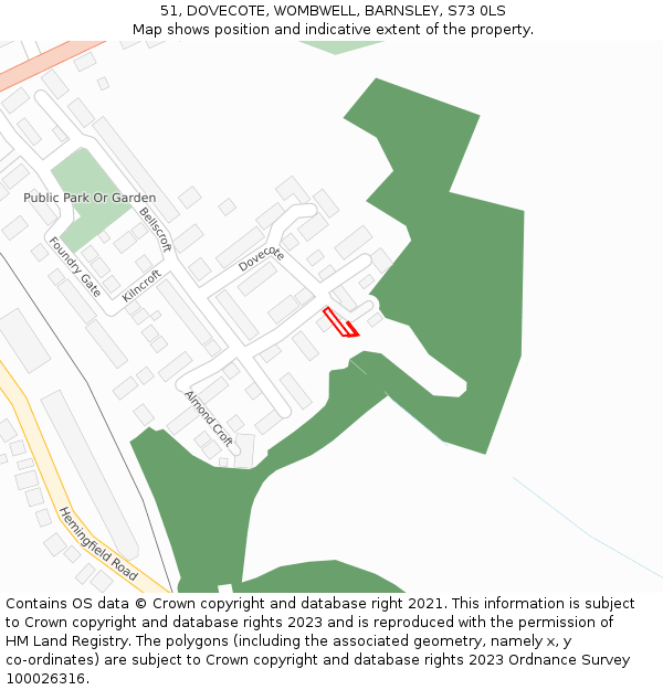 51, DOVECOTE, WOMBWELL, BARNSLEY, S73 0LS: Location map and indicative extent of plot