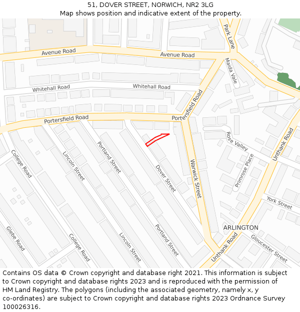 51, DOVER STREET, NORWICH, NR2 3LG: Location map and indicative extent of plot