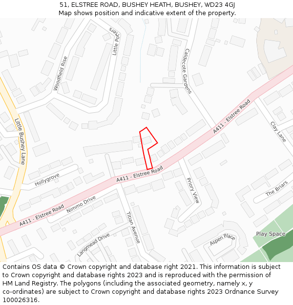 51, ELSTREE ROAD, BUSHEY HEATH, BUSHEY, WD23 4GJ: Location map and indicative extent of plot