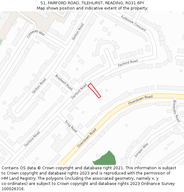 51, FAIRFORD ROAD, TILEHURST, READING, RG31 6PY: Location map and indicative extent of plot