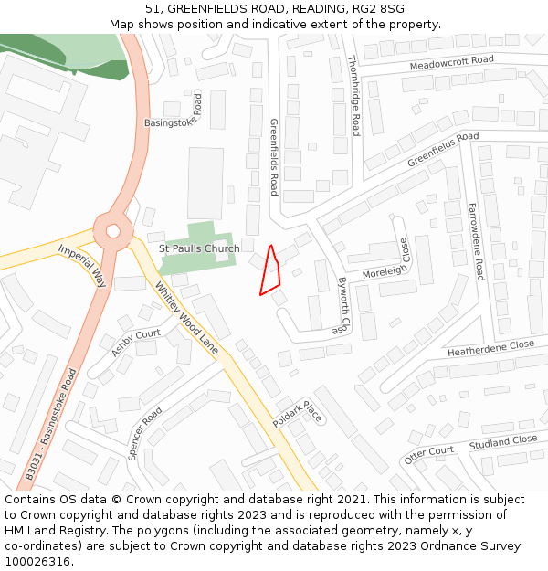 51, GREENFIELDS ROAD, READING, RG2 8SG: Location map and indicative extent of plot