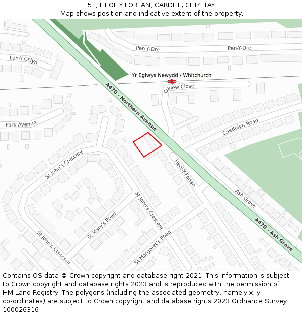 51, HEOL Y FORLAN, CARDIFF, CF14 1AY: Location map and indicative extent of plot