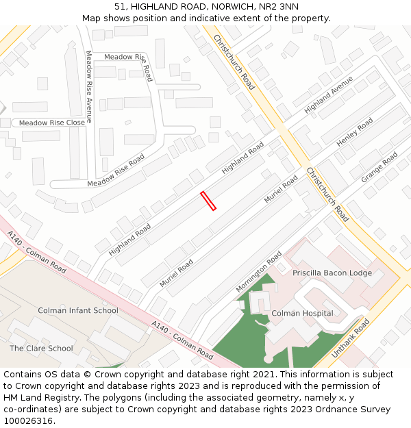 51, HIGHLAND ROAD, NORWICH, NR2 3NN: Location map and indicative extent of plot