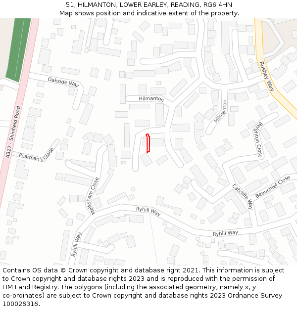51, HILMANTON, LOWER EARLEY, READING, RG6 4HN: Location map and indicative extent of plot