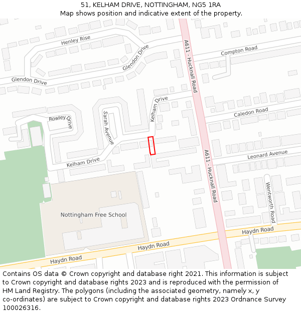 51, KELHAM DRIVE, NOTTINGHAM, NG5 1RA: Location map and indicative extent of plot