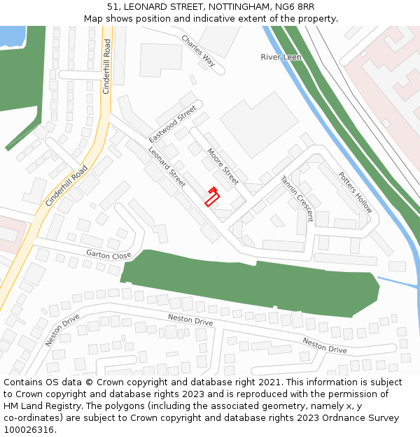 51, LEONARD STREET, NOTTINGHAM, NG6 8RR: Location map and indicative extent of plot
