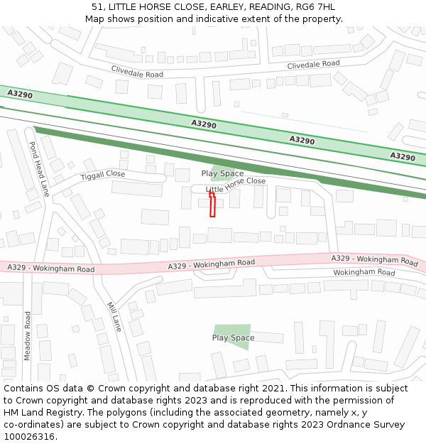 51, LITTLE HORSE CLOSE, EARLEY, READING, RG6 7HL: Location map and indicative extent of plot