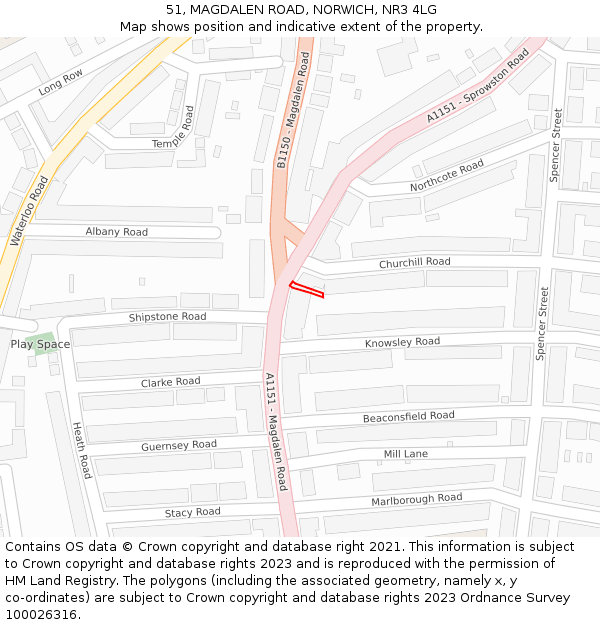 51, MAGDALEN ROAD, NORWICH, NR3 4LG: Location map and indicative extent of plot