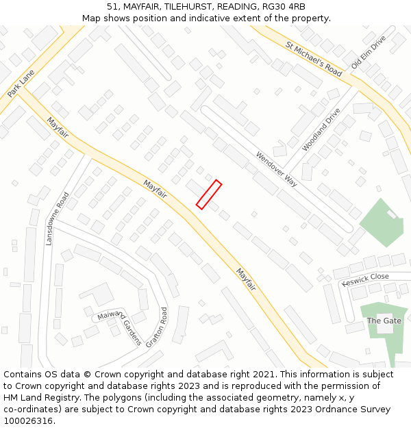 51, MAYFAIR, TILEHURST, READING, RG30 4RB: Location map and indicative extent of plot