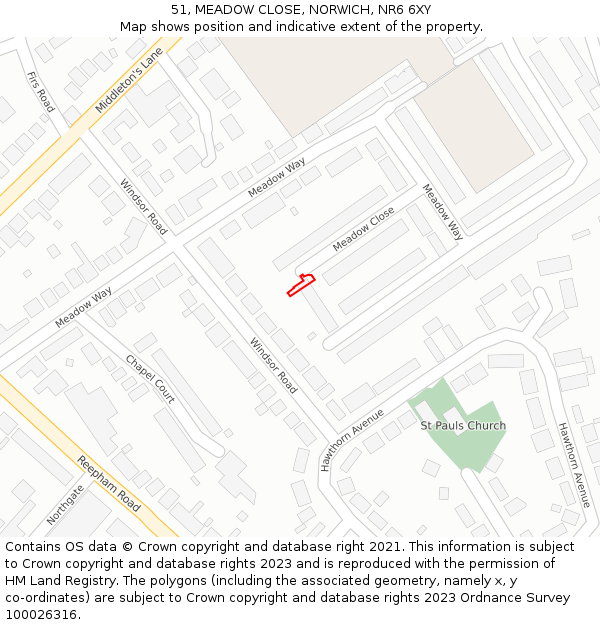 51, MEADOW CLOSE, NORWICH, NR6 6XY: Location map and indicative extent of plot