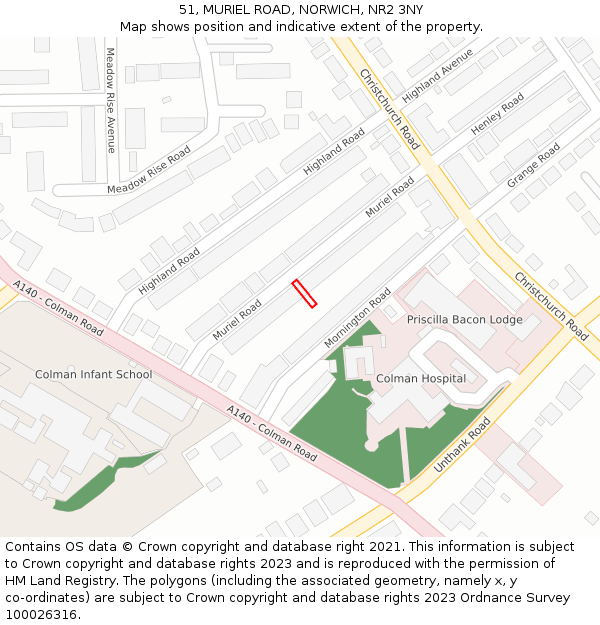 51, MURIEL ROAD, NORWICH, NR2 3NY: Location map and indicative extent of plot