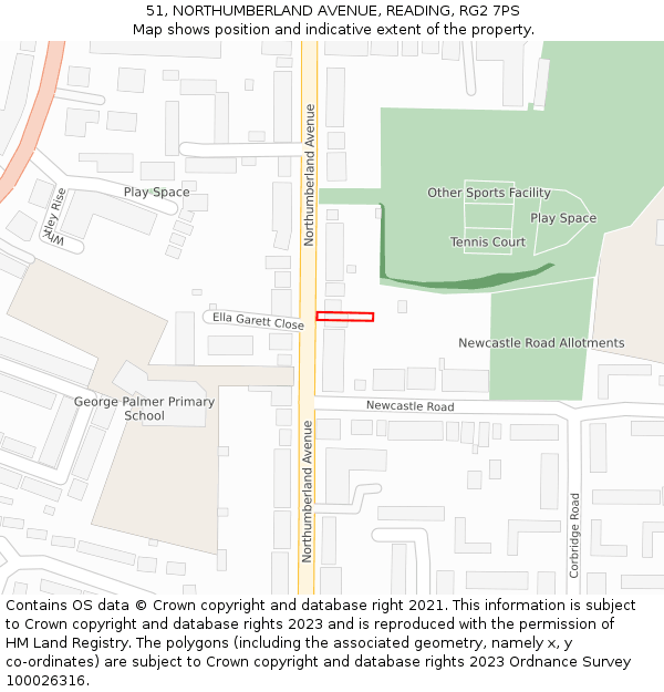 51, NORTHUMBERLAND AVENUE, READING, RG2 7PS: Location map and indicative extent of plot