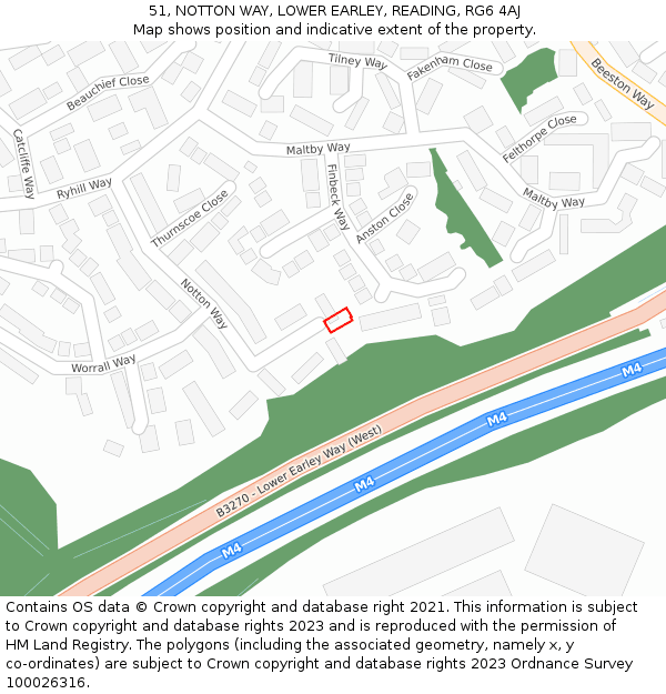 51, NOTTON WAY, LOWER EARLEY, READING, RG6 4AJ: Location map and indicative extent of plot