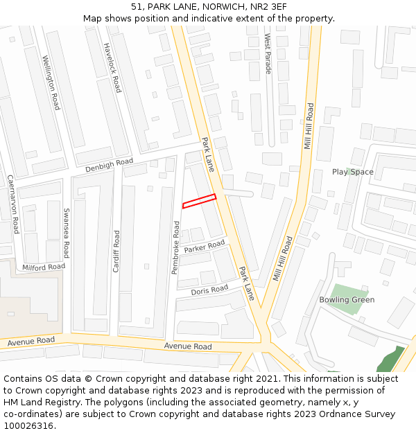 51, PARK LANE, NORWICH, NR2 3EF: Location map and indicative extent of plot