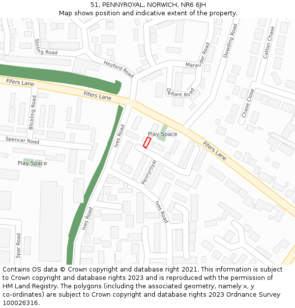 51, PENNYROYAL, NORWICH, NR6 6JH: Location map and indicative extent of plot