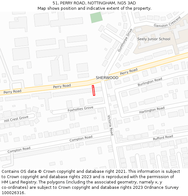 51, PERRY ROAD, NOTTINGHAM, NG5 3AD: Location map and indicative extent of plot