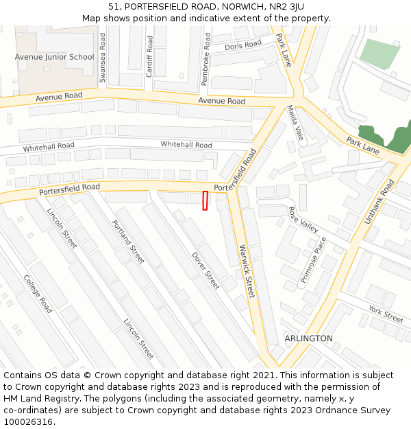 51, PORTERSFIELD ROAD, NORWICH, NR2 3JU: Location map and indicative extent of plot