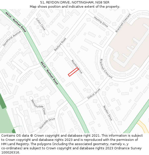 51, REYDON DRIVE, NOTTINGHAM, NG8 5ER: Location map and indicative extent of plot