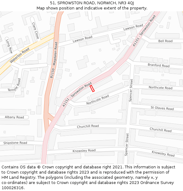 51, SPROWSTON ROAD, NORWICH, NR3 4QJ: Location map and indicative extent of plot