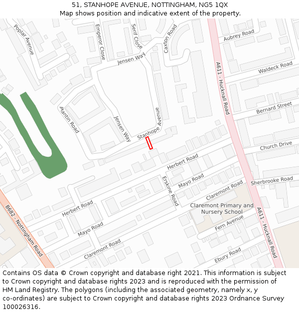 51, STANHOPE AVENUE, NOTTINGHAM, NG5 1QX: Location map and indicative extent of plot