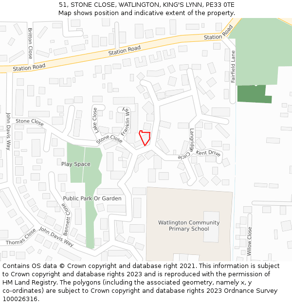 51, STONE CLOSE, WATLINGTON, KING'S LYNN, PE33 0TE: Location map and indicative extent of plot